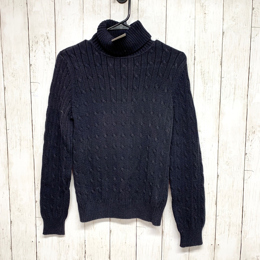 St. Johns Bay Classic Cable Turtleneck Womens Size M Navy Blue Sweater Cotton